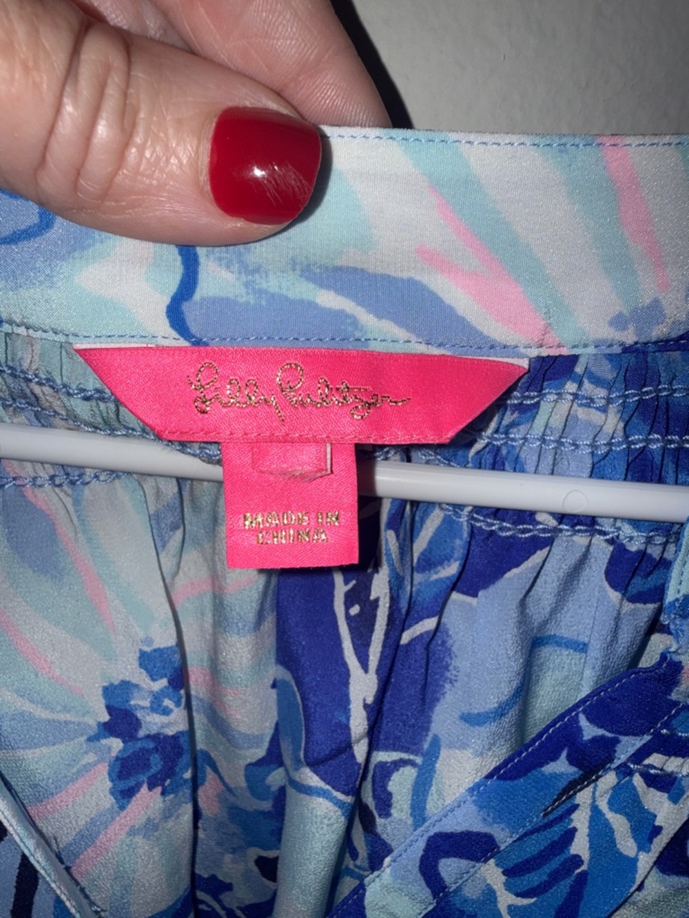 Lilly Pulitzer Elsa Blue Floral Peasant Blouse - silk - XL - Picture 2 of 7